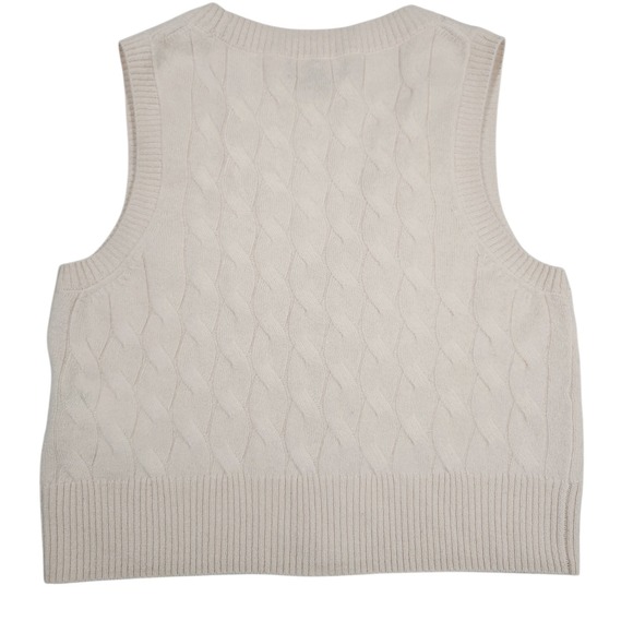 J.Crew Cashmere Cable Knit Sweater Vest Cream Gold Crest Button V-Neck XS - Picture 3 of 15